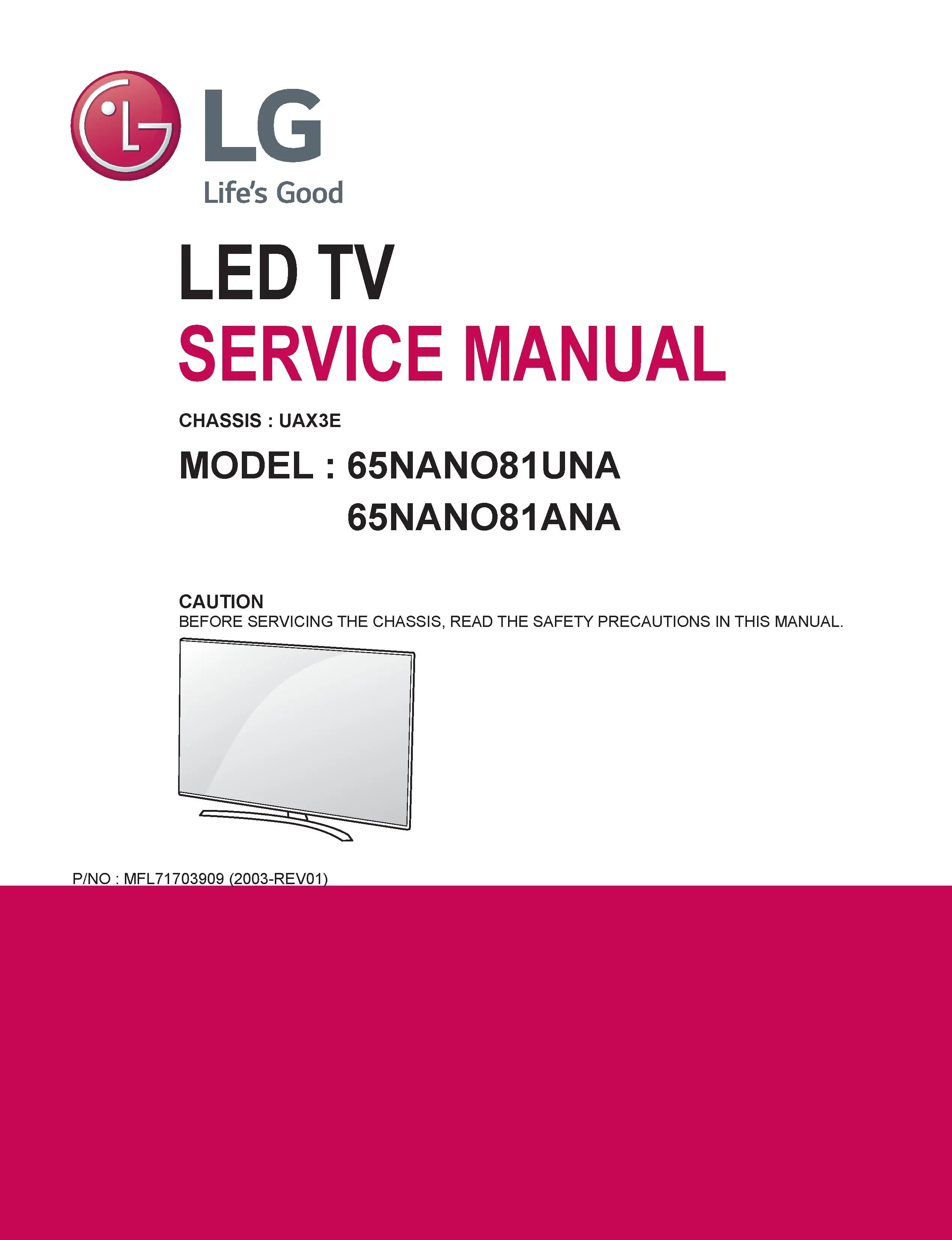 Lg 65nano81ana 65nano81una service manual cover with photo's of Beko dryers, model code and contents