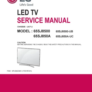 Lg 65sj8500 service manual cover with photo's of Beko dryers, model code and contents