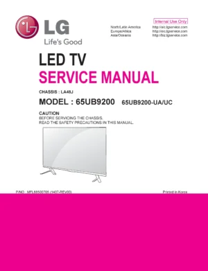 Lg 65ub9200 ua uc la48j chassis service manual cover with photo's of Beko dryers, model code and contents