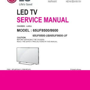 Lg 65uf8500 65uf8600 service manual cover with photo's of Beko dryers, model code and contents