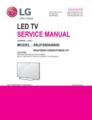 Lg 65uf8500 65uf8600 service manual cover with photo's of Beko dryers, model code and contents