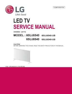 Lg 65uj6540 service manual cover with photo's of Beko dryers, model code and contents