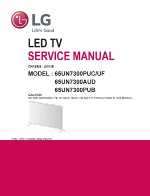 Lg 65un7300puc 65un7300puf service manual cover with photo's of Beko dryers, model code and contents