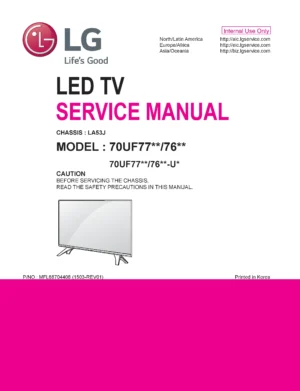 Lg 70uf7700 70uf7650 service manual cover with photo's of Beko dryers, model code and contents