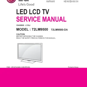 Lg 72lm9500 da service manual cover with photo's of Beko dryers, model code and contents