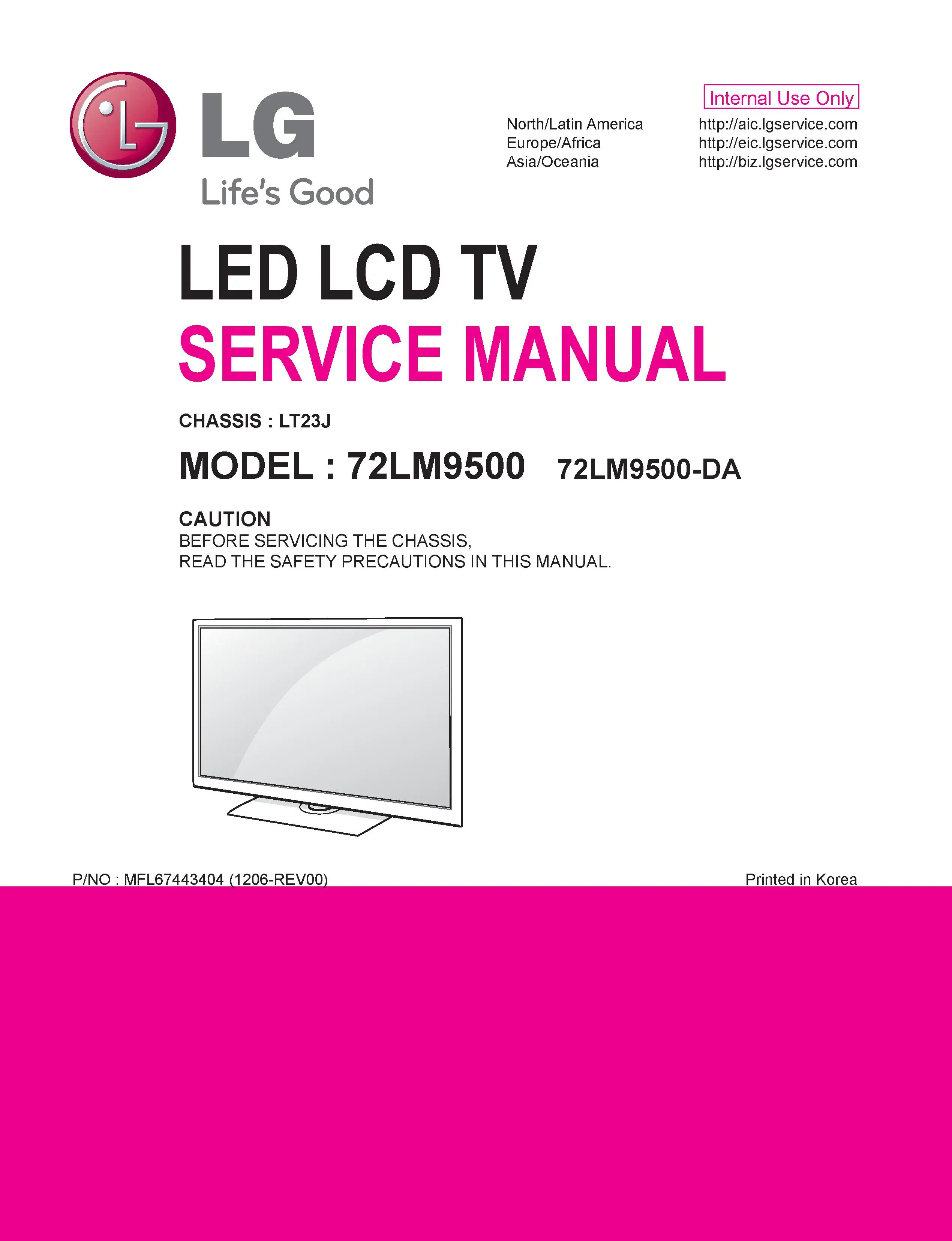 Lg 72lm9500 da service manual cover with photo's of Beko dryers, model code and contents