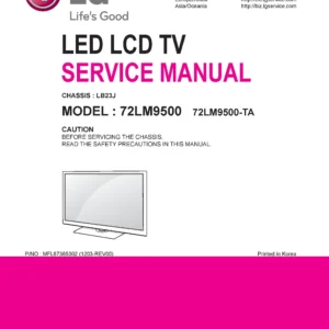 Lg 72lm9500 ta service manual cover with photo's of Beko dryers, model code and contents