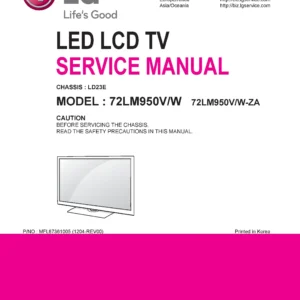 Lg 72lm950v service manual cover with photo's of Beko dryers, model code and contents