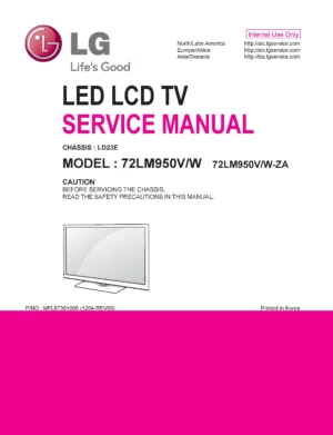 Lg 72lm950v service manual cover with photo's of Beko dryers, model code and contents