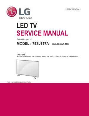 Lg 75sj857a service manual cover with photo's of Beko dryers, model code and contents