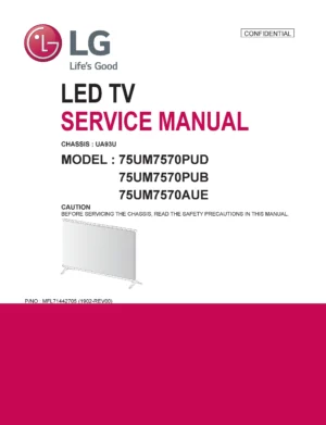 Lg 75um7570pud 75um7570pub 75um7570aue service manual cover with photo's of Beko dryers, model code and contents