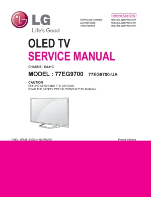 Lg 77eg9700 service manual cover with photo's of Beko dryers, model code and contents