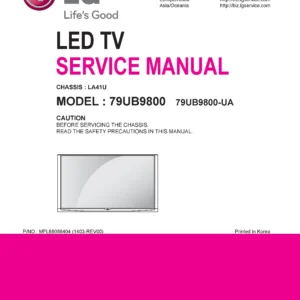 Lg 79ub9800 ua service manual cover with photo's of Beko dryers, model code and contents