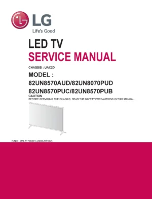 Lg 82un8570aud 82un8070pud service manual cover with photo's of Beko dryers, model code and contents
