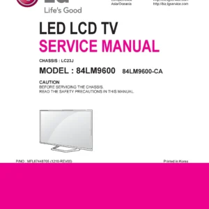 Lg 84lm9600 ca service manual cover with photo's of Beko dryers, model code and contents