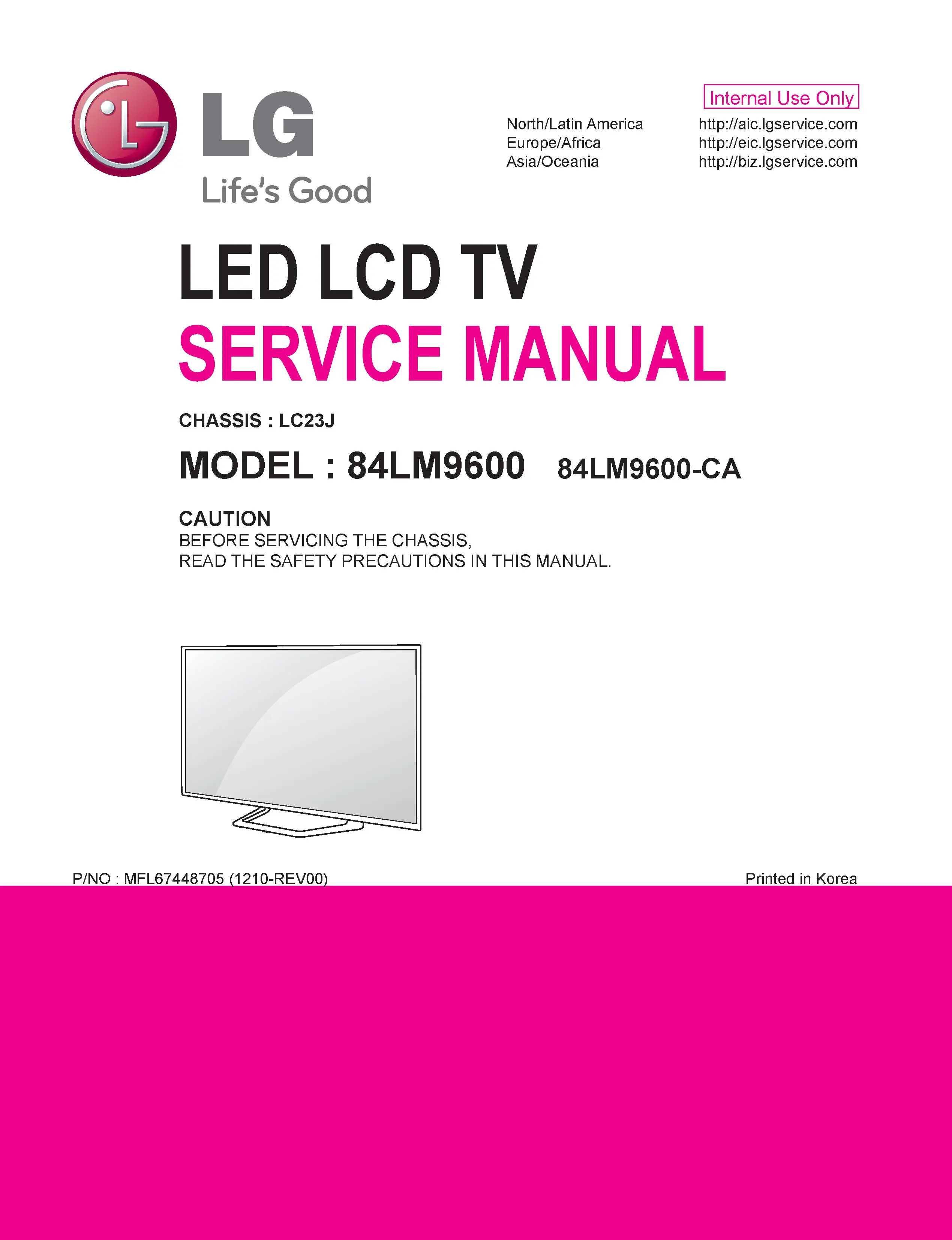 Lg 84lm9600 ca service manual cover with photo's of Beko dryers, model code and contents