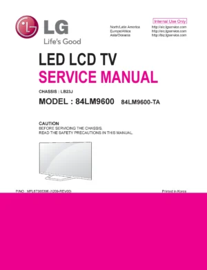 Lg 84lm9600 ta service manual cover with photo's of Beko dryers, model code and contents
