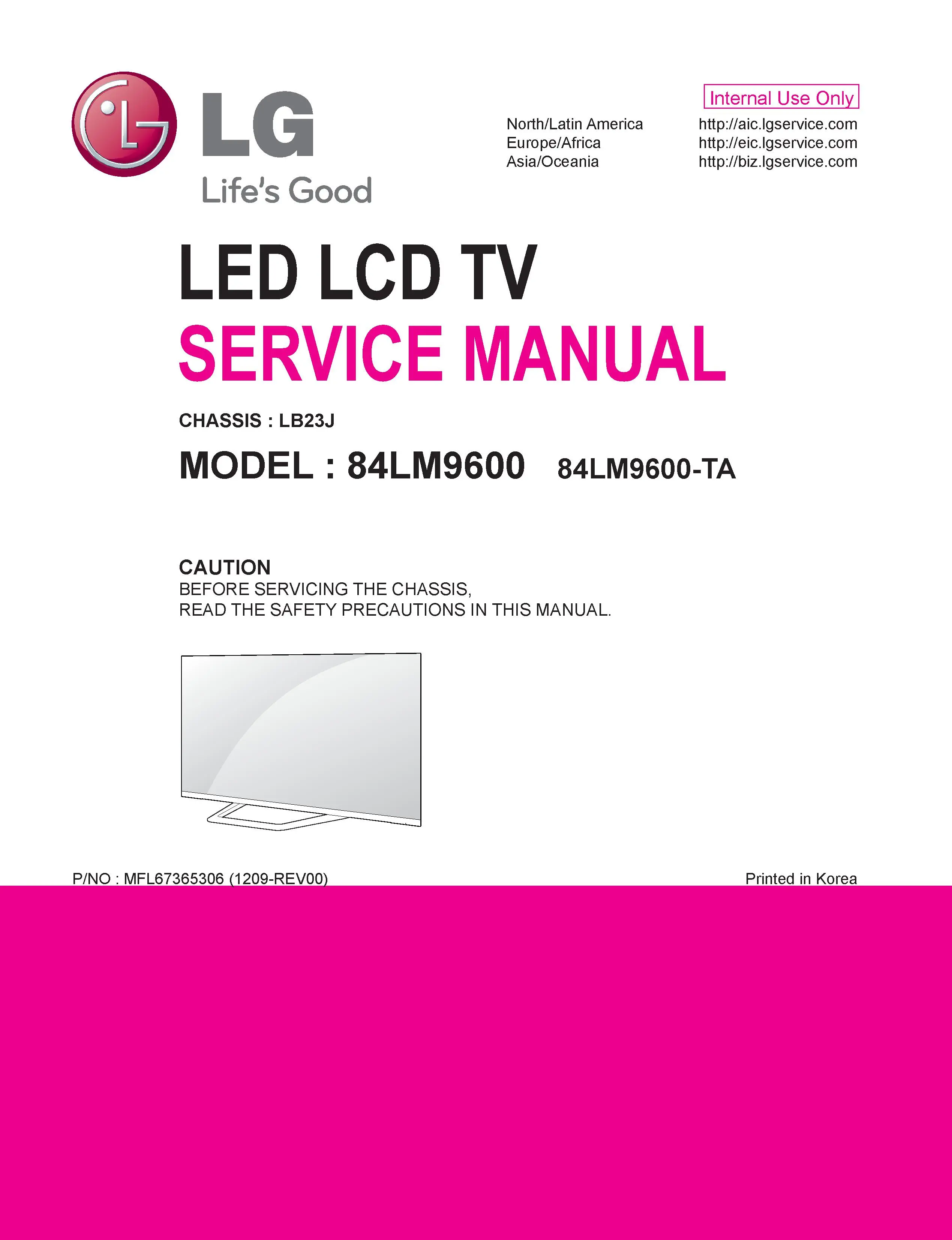 Lg 84lm9600 ta service manual cover with photo's of Beko dryers, model code and contents