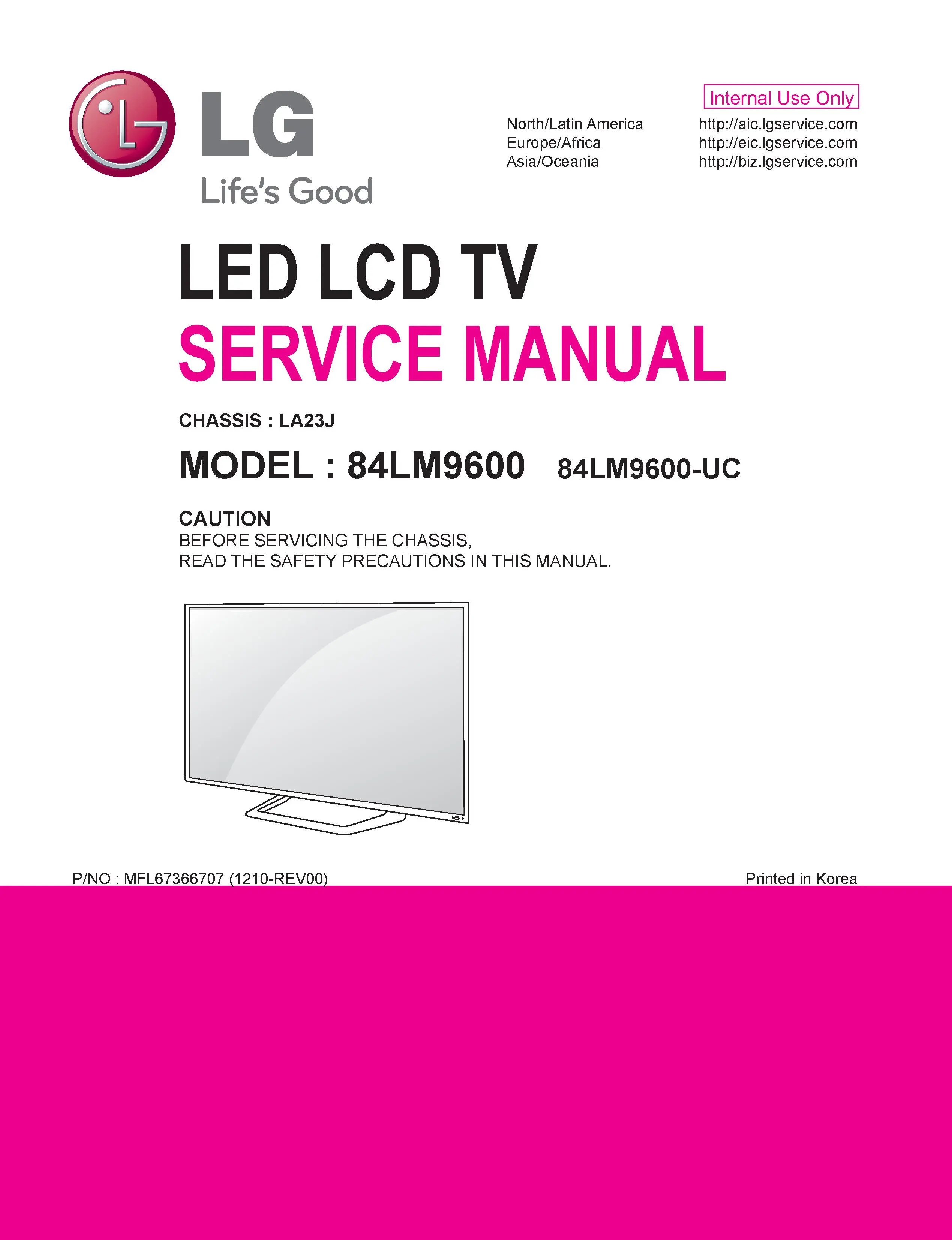 Lg 84lm9600 ua service manual cover with photo's of Beko dryers, model code and contents
