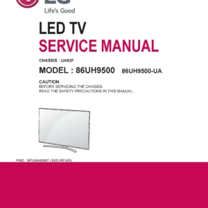 Lg 86uh9500 service manual cover with photo's of Beko dryers, model code and contents