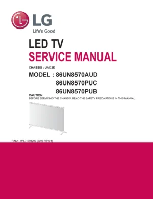 Lg 86un8570aud 86un8570puc 86un8570pub service manual cover with photo's of Beko dryers, model code and contents