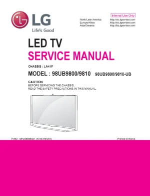 Lg 98ub9810 service manual cover with photo's of Beko dryers, model code and contents