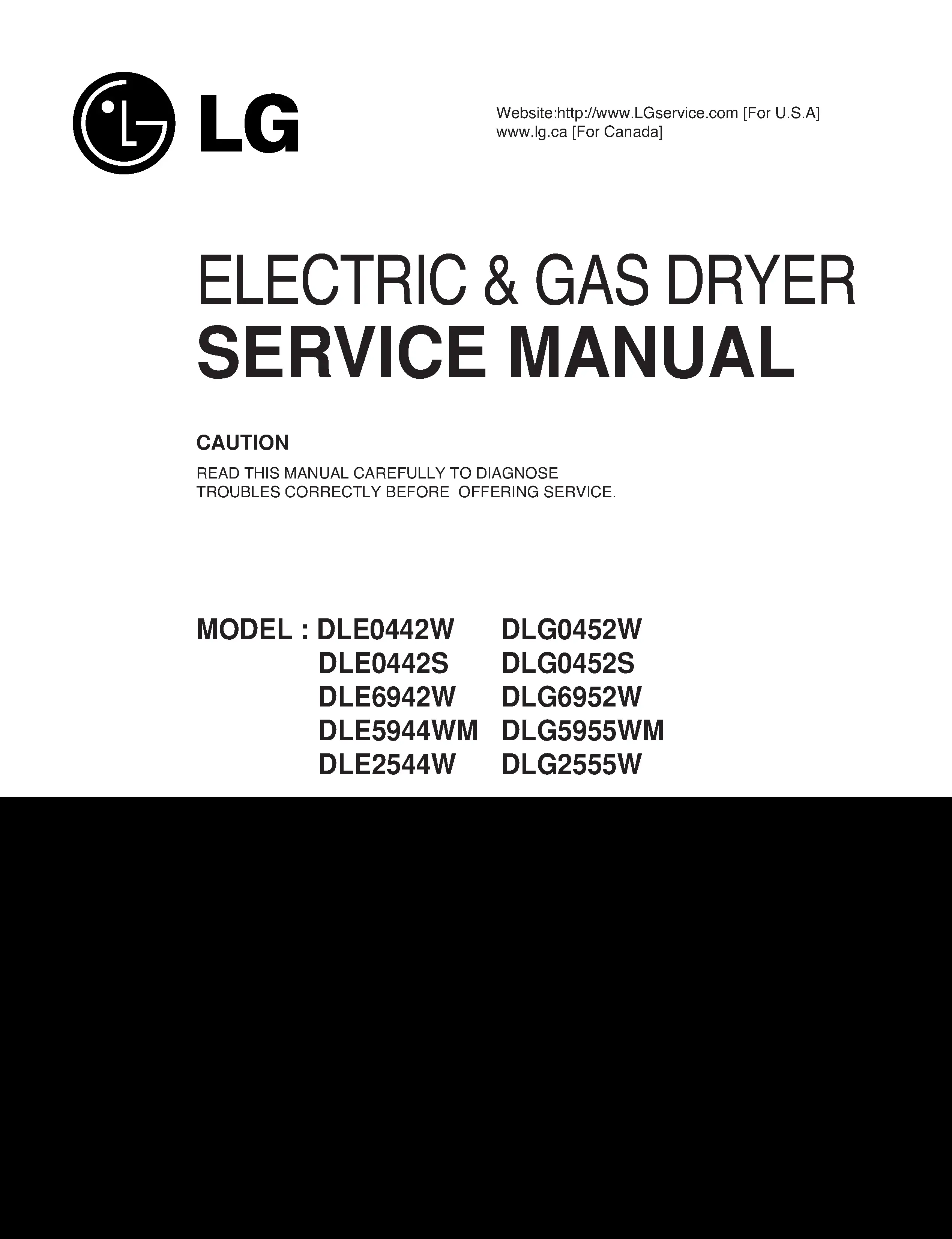 Lg dle0442w dlg0452w dle0442s dlg0452s service manual cover freestanding range