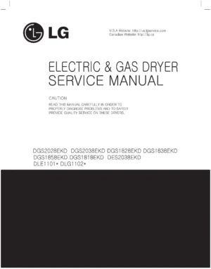 Lg dle1101w dgs20 series dlg1102w service manual cover for dryer