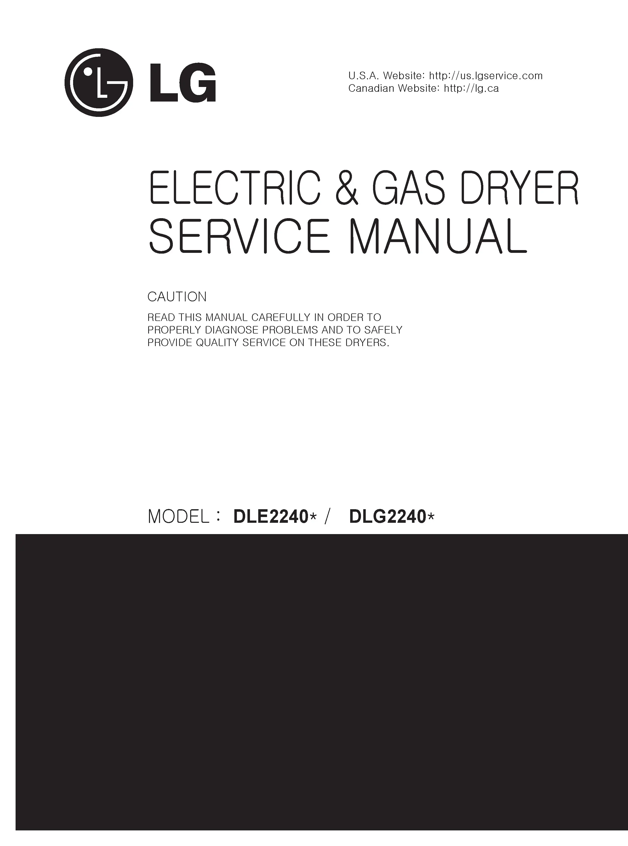 Lg dle2240 dlg2240 service manual cover for dryer