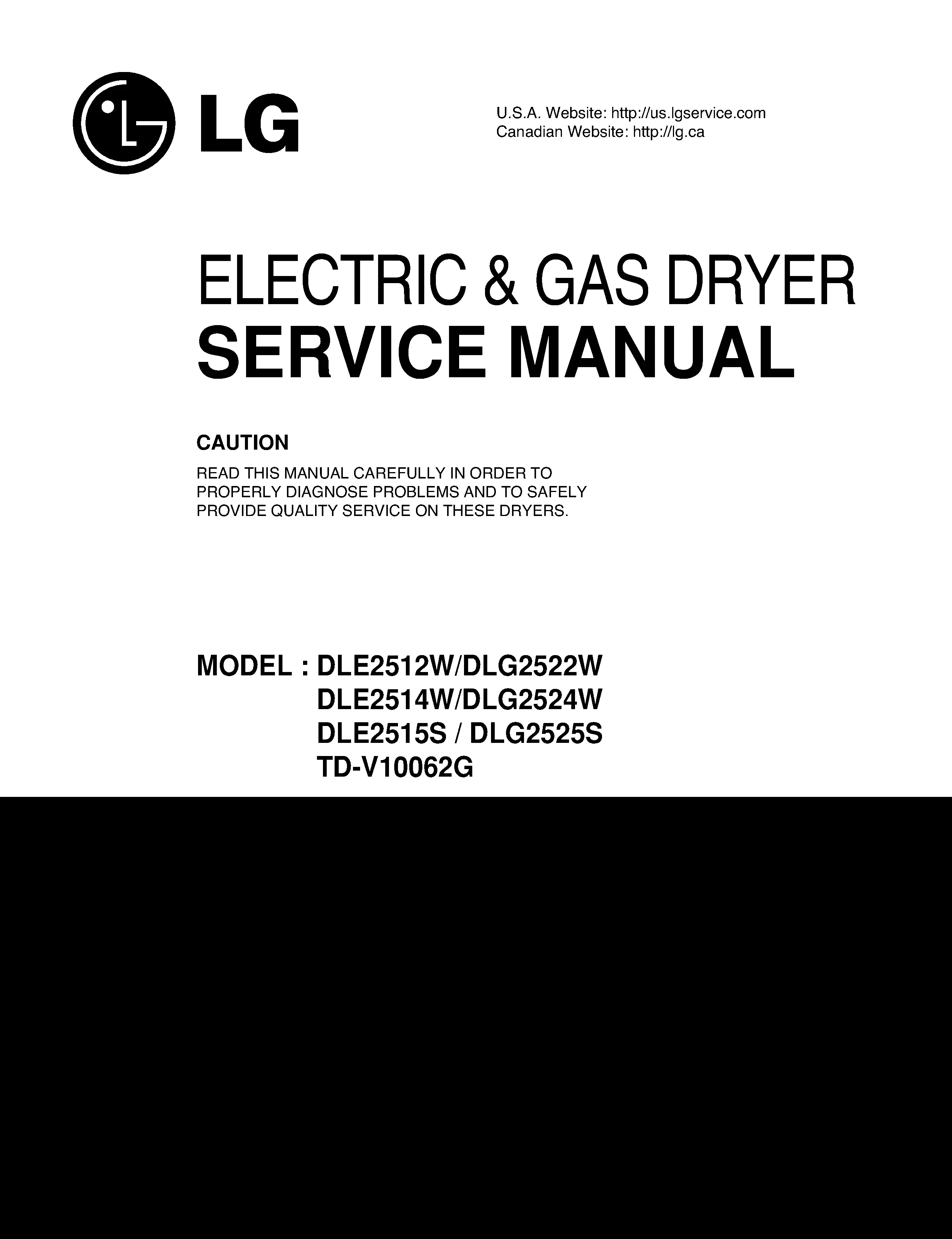 Lg dle2515s dlg2525s td v10062g service manual cover freestanding range