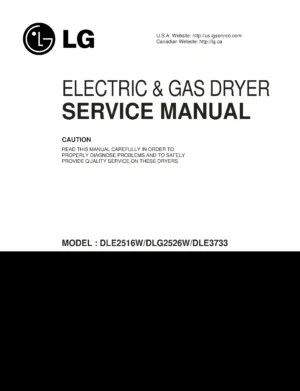 Lg dle2516w dlg2526w dle3733 service manual cover for dryer