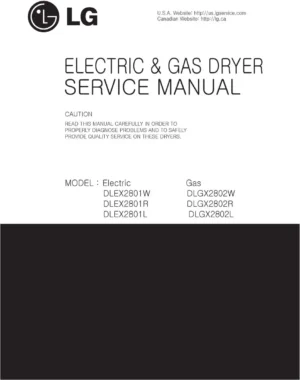 Lg dlex2801w dlex2801r dlex2801l service manual cover for dryer