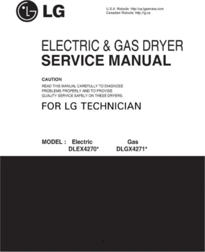 Lg dlex4270v dlex4270w dlgx4271v dlgx4271w service manual cover for dryer