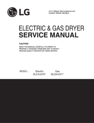 Lg dlex4370w dlex4370k dlgx4371w dlgx4371k service manual cover for dryer