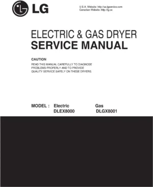 Lg dlex8000w dlex8000v service manual cover for dryer