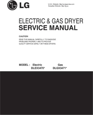 Lg dlgx3471v dlgx3471w dlex3470v dlex3470w service manual cover for dryer