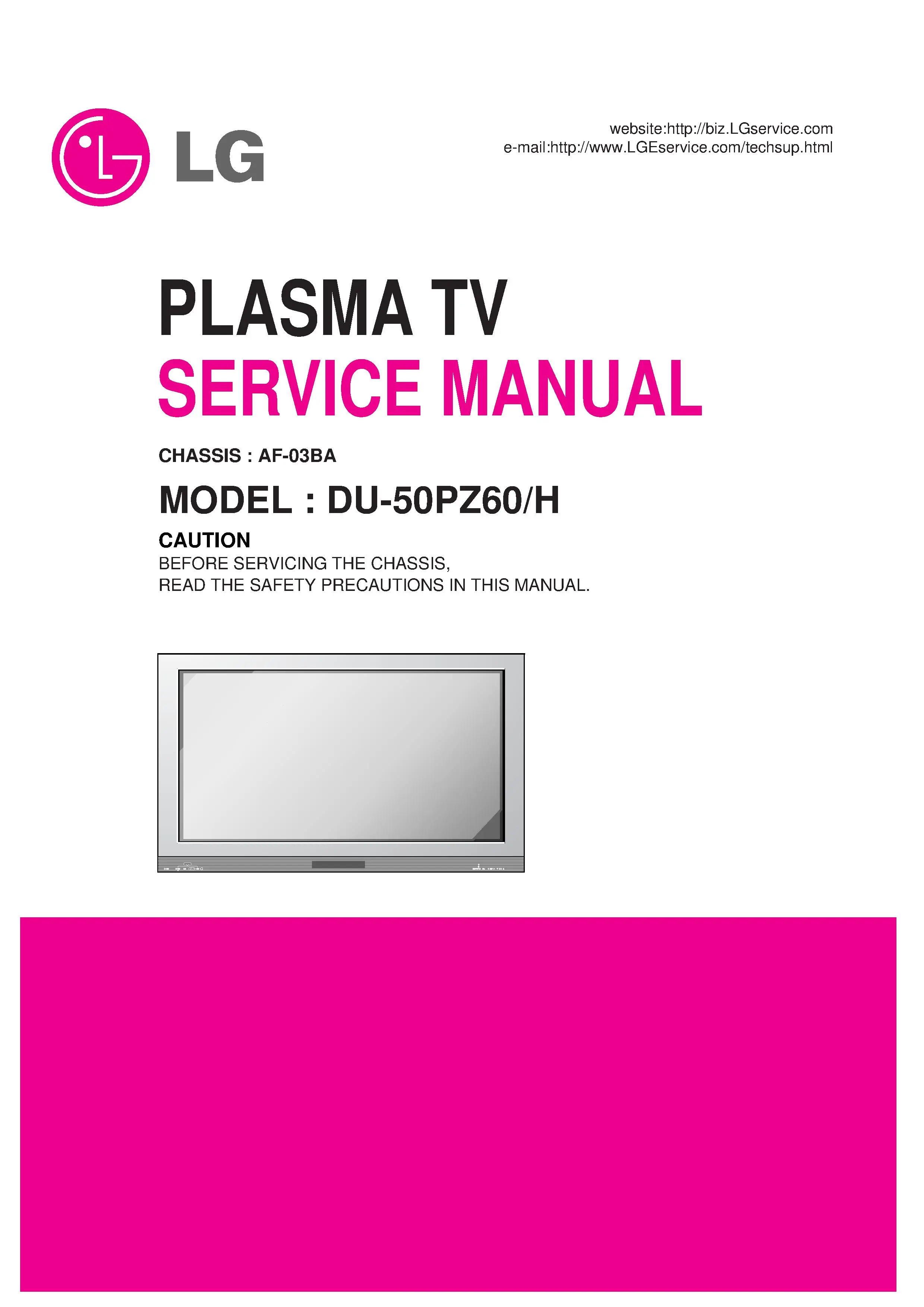 Lg du 50pz60 h service manual cover with photo's of Beko dryers, model code and contents