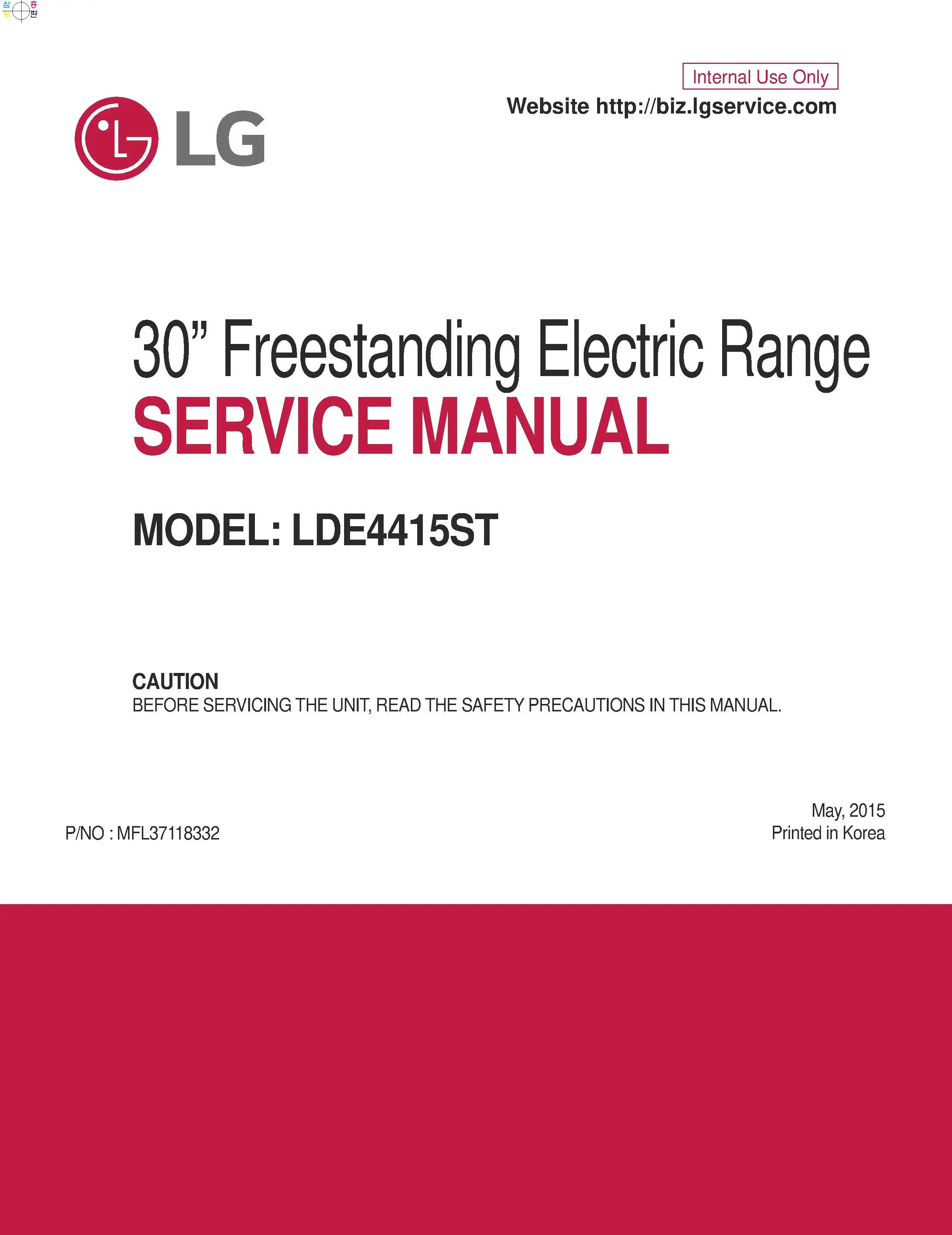 Lg lde4415st service manual cover freestanding range