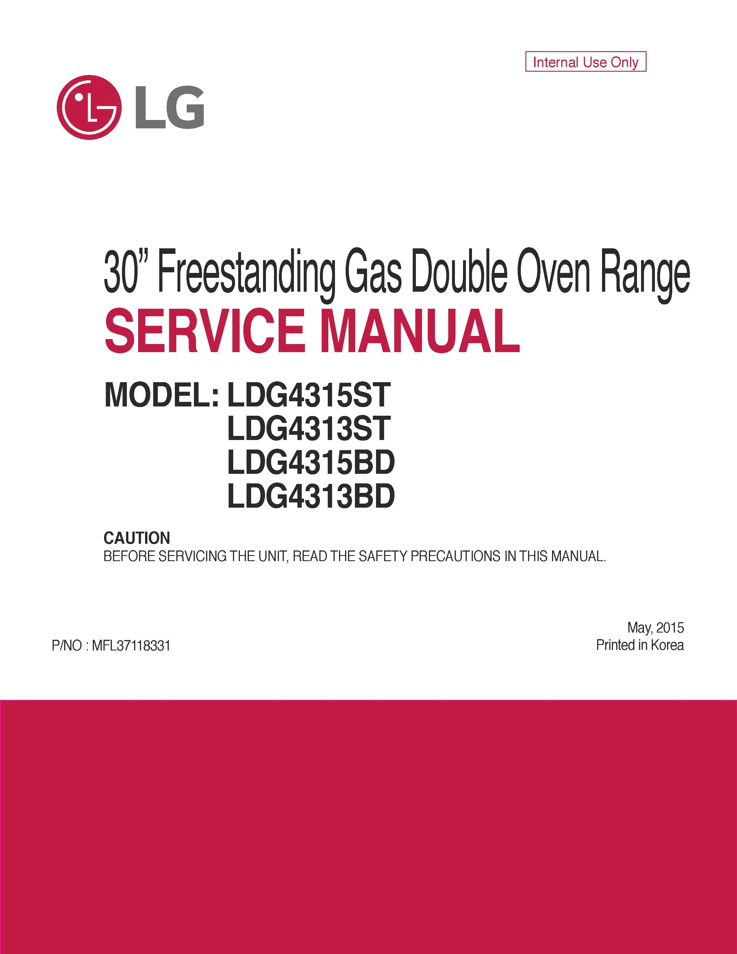 Lg ldg4315st ldg4313st ldg4315bd ldg4313bd service manual cover freestanding range