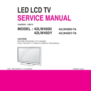 Lg lg 42lw4500 ta service manual cover with photo's of Beko dryers, model code and contents