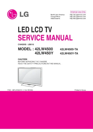 Lg lg 42lw4500 ta service manual cover with photo's of Beko dryers, model code and contents