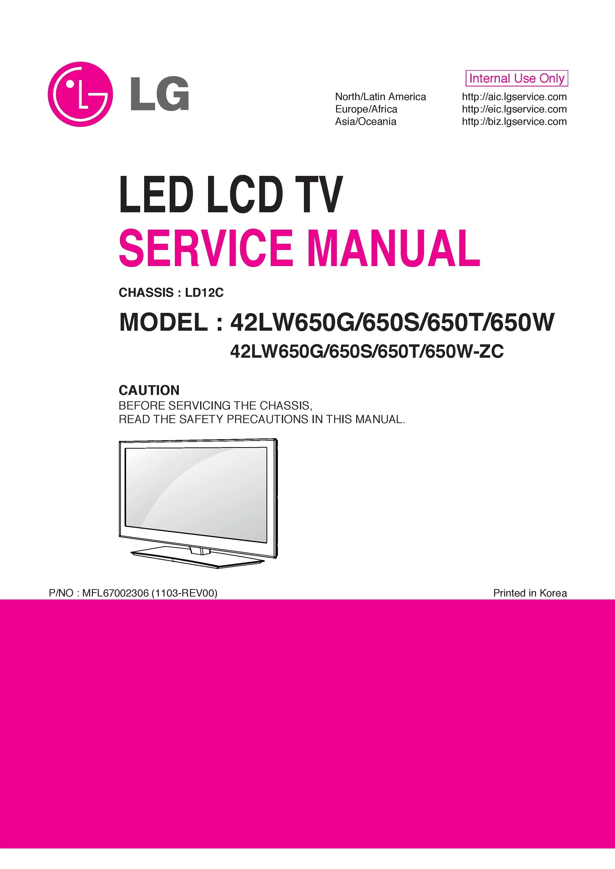 Lg lg 42lw650g service manual cover with photo's of Beko dryers, model code and contents