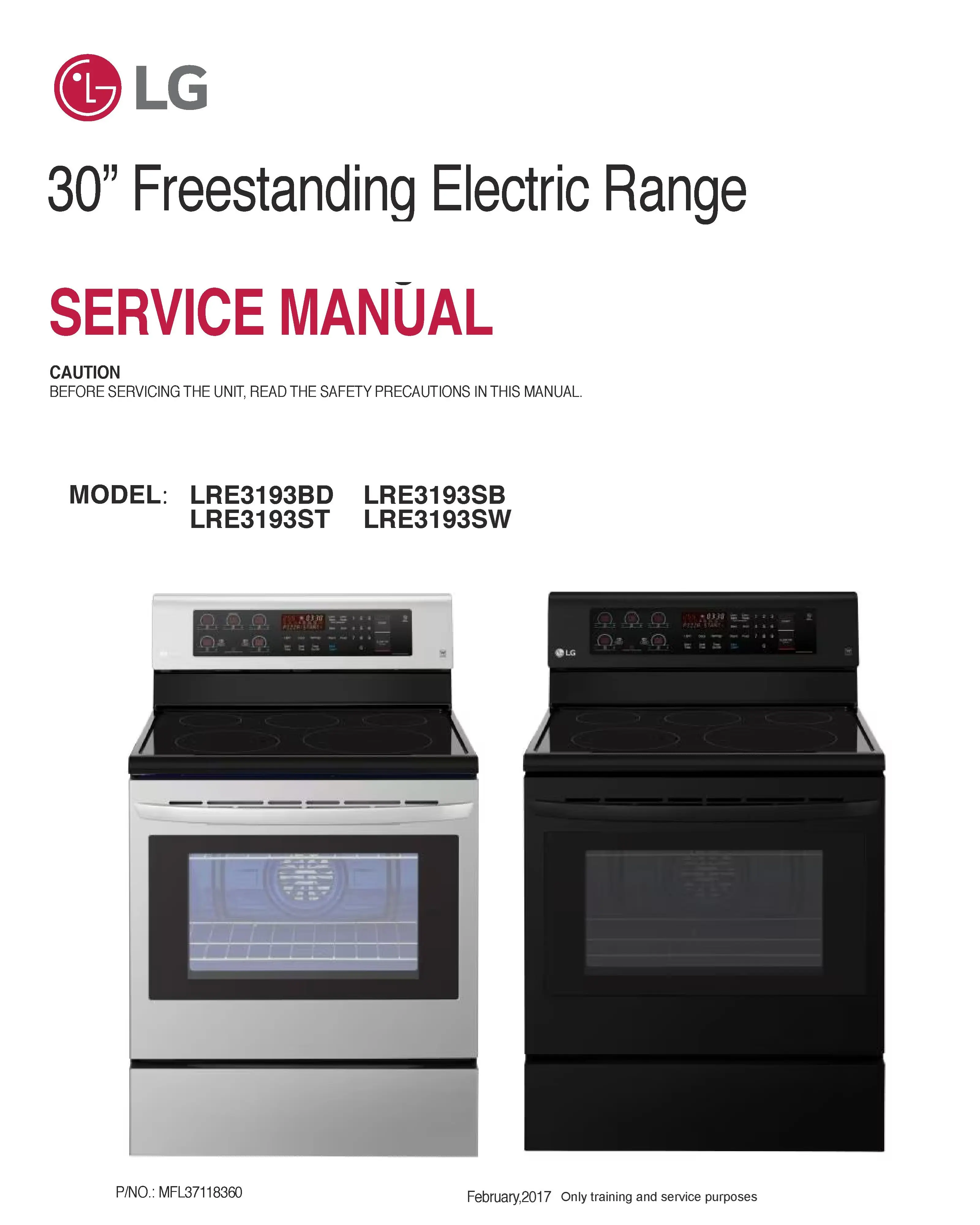 Lg lre3193bd lre3193st lre3193sw lre3193sb service manual cover freestanding range