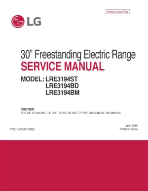 Lg lre3194st lre3194bd lre3194bm service manual cover freestanding range