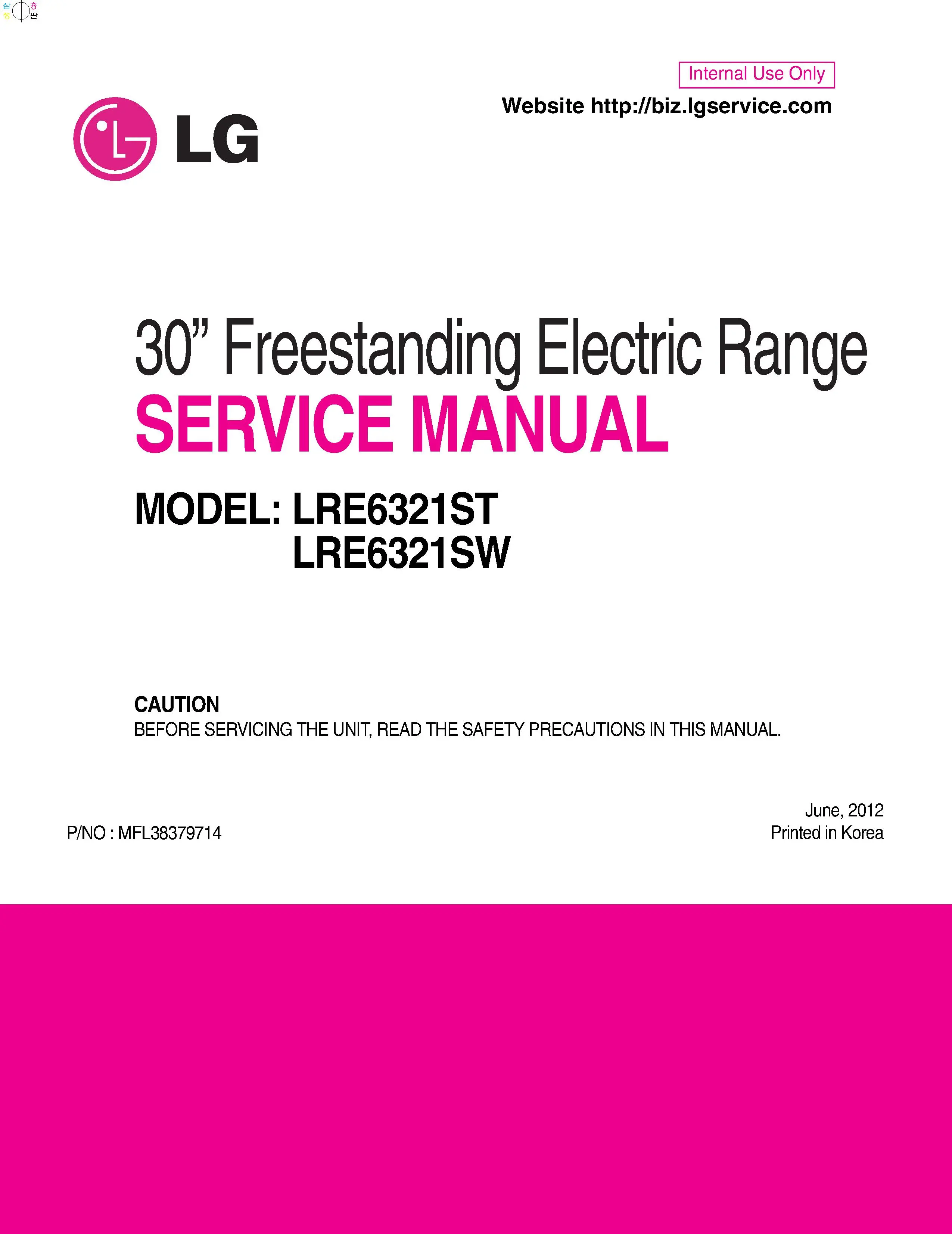 Lg lre6321st lre6321sw service manual cover freestanding range
