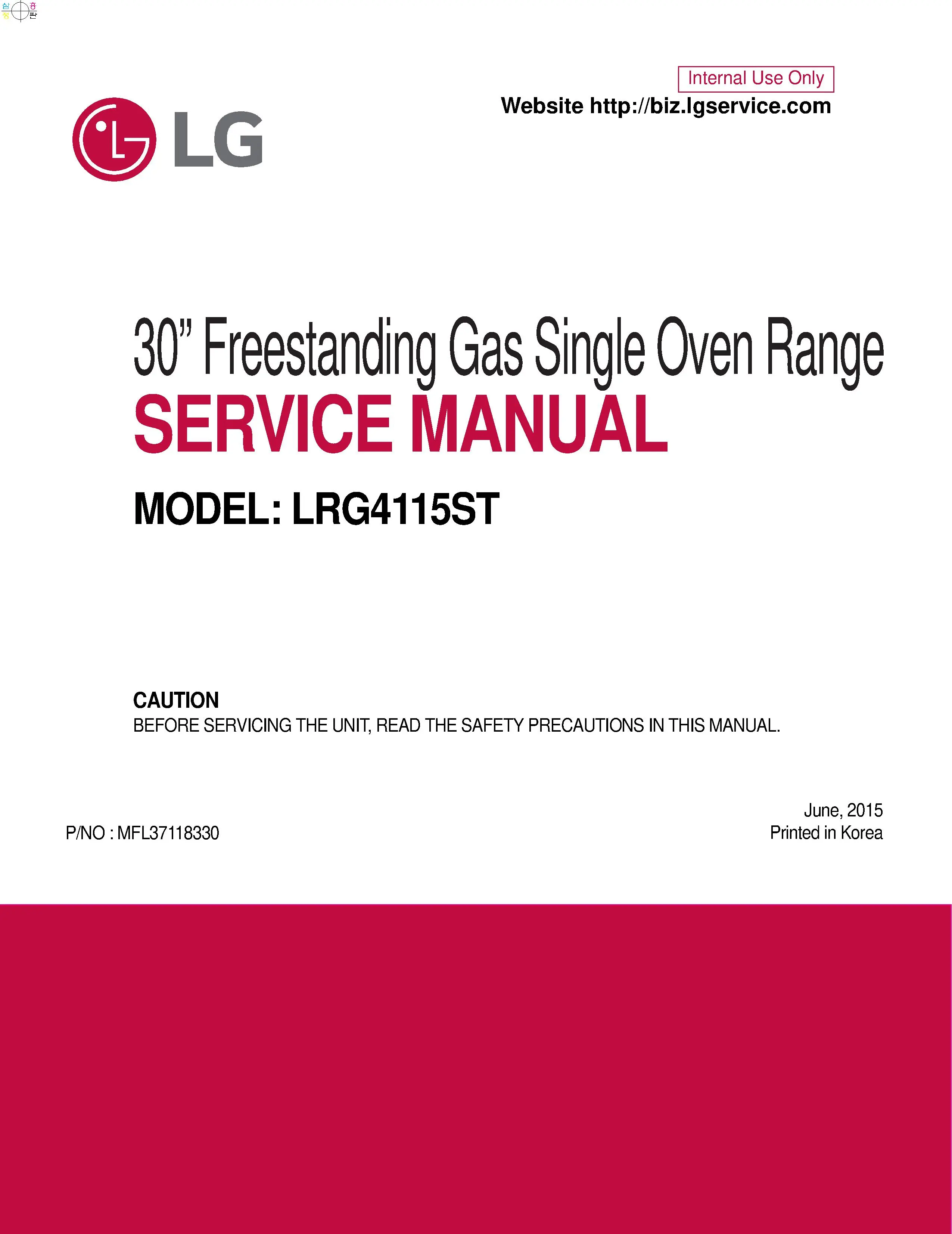 Lg lrg4115st service manual cover freestanding range