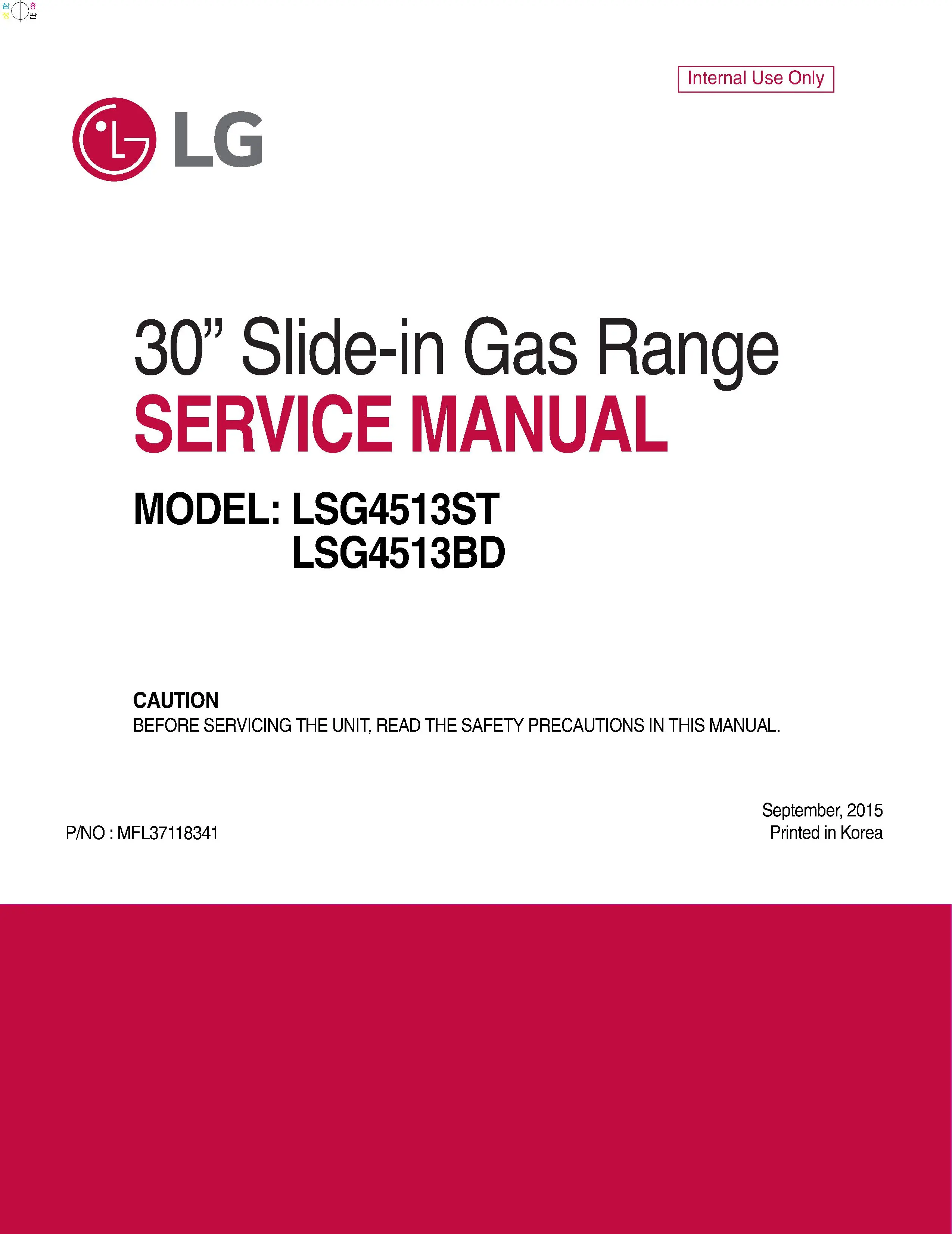 Lg lsg4513st lsg4513bd service manual cover freestanding range