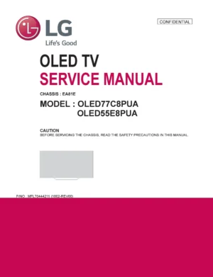 Lg oled55e8pua oled77c8pua service manual cover with photo's of Beko dryers, model code and contents