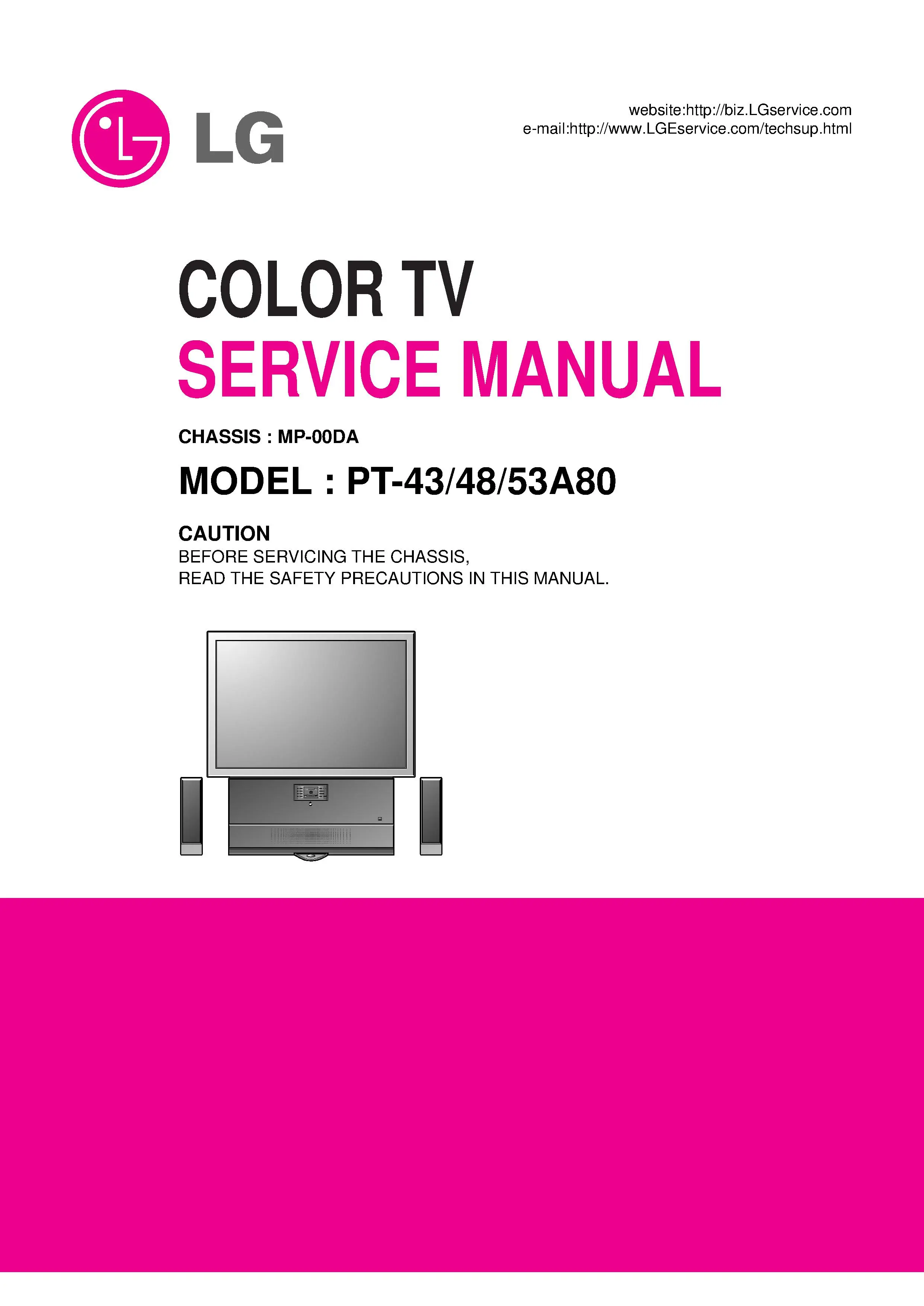 Lg pt 43a80 48a80 53a80 service manual cover with photo's of Beko dryers, model code and contents