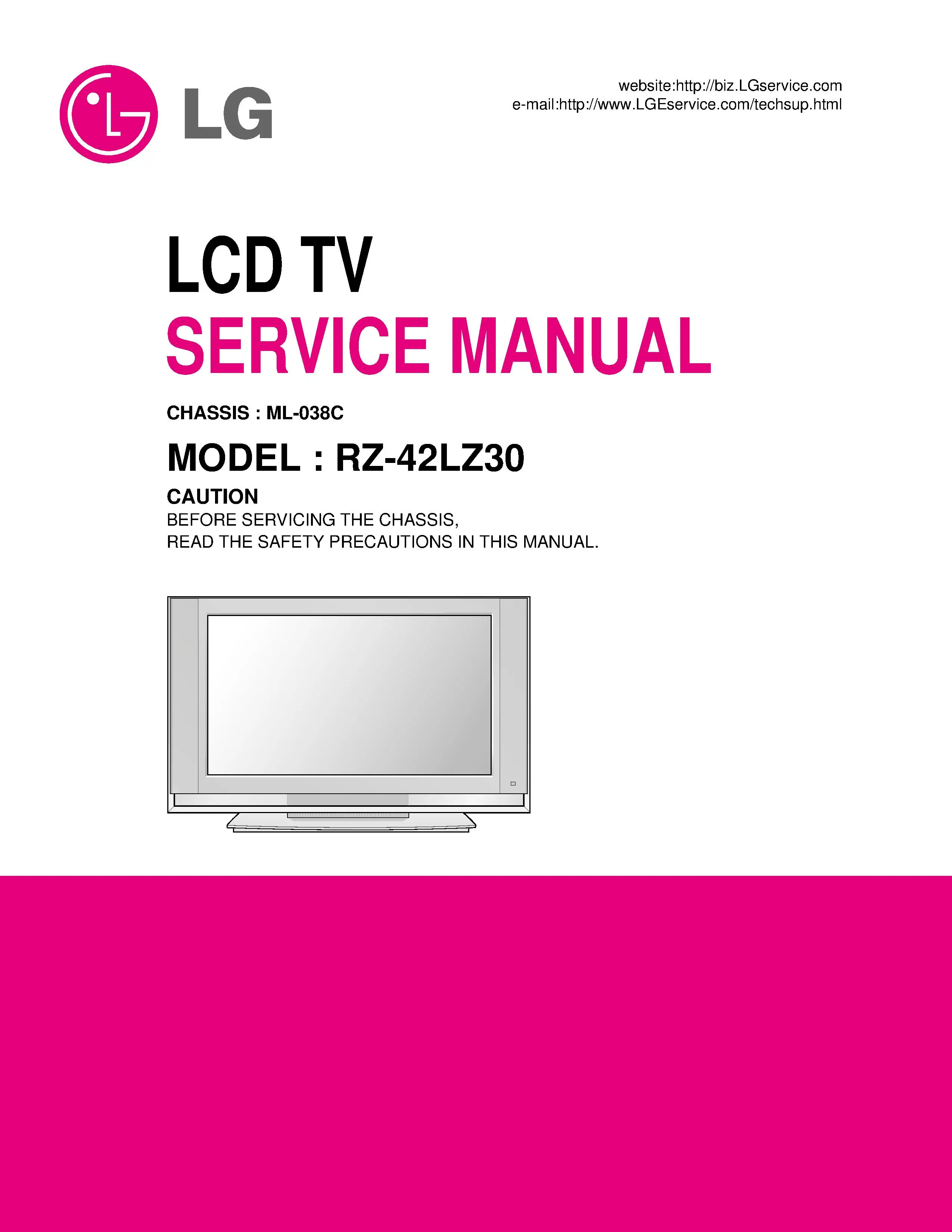 Lg rz 42lz30 service manual cover with photo's of Beko dryers, model code and contents